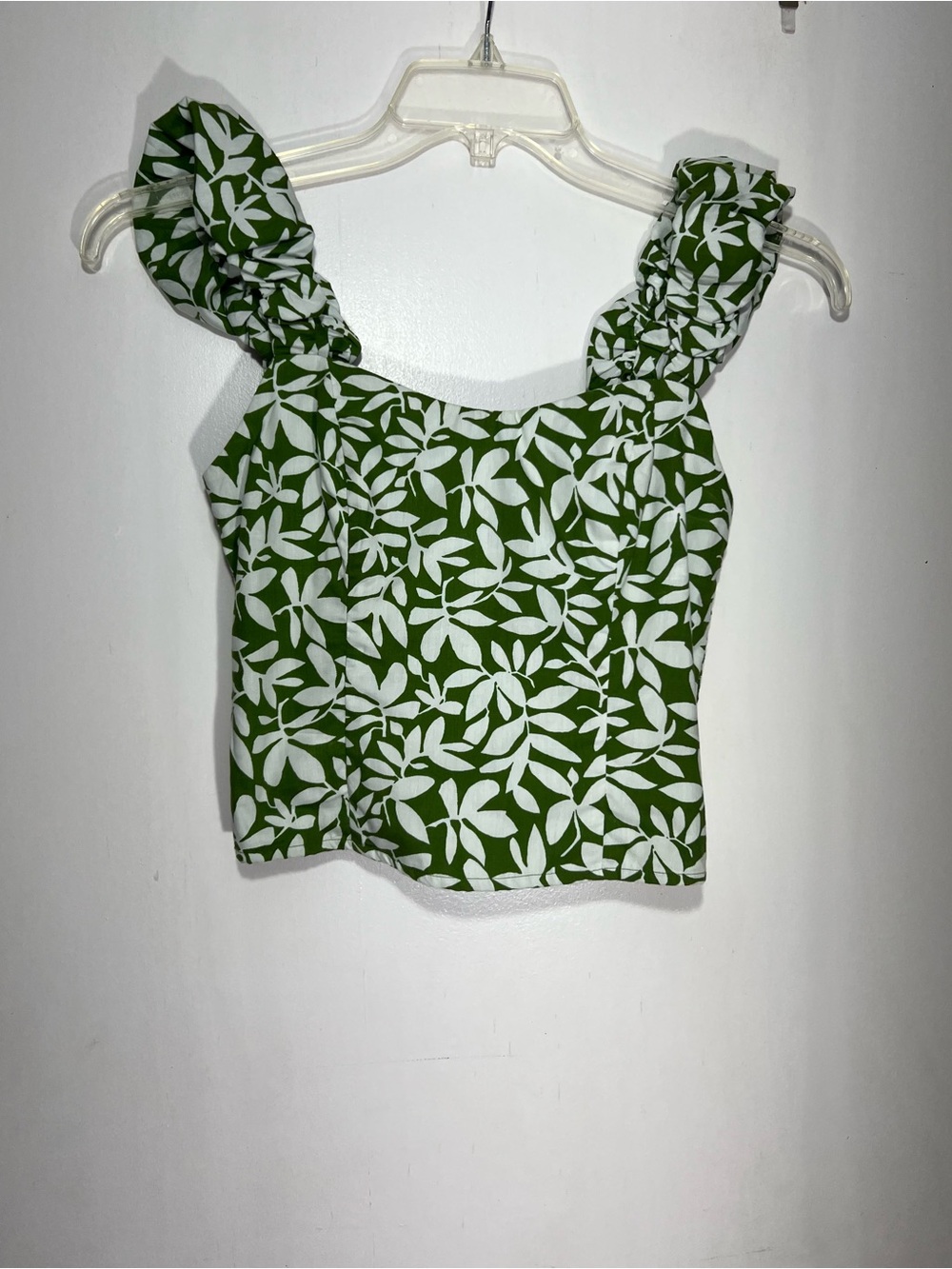 Abercrombie & fitch Green Floral Print Ruffle Strap Crop Top size XS
